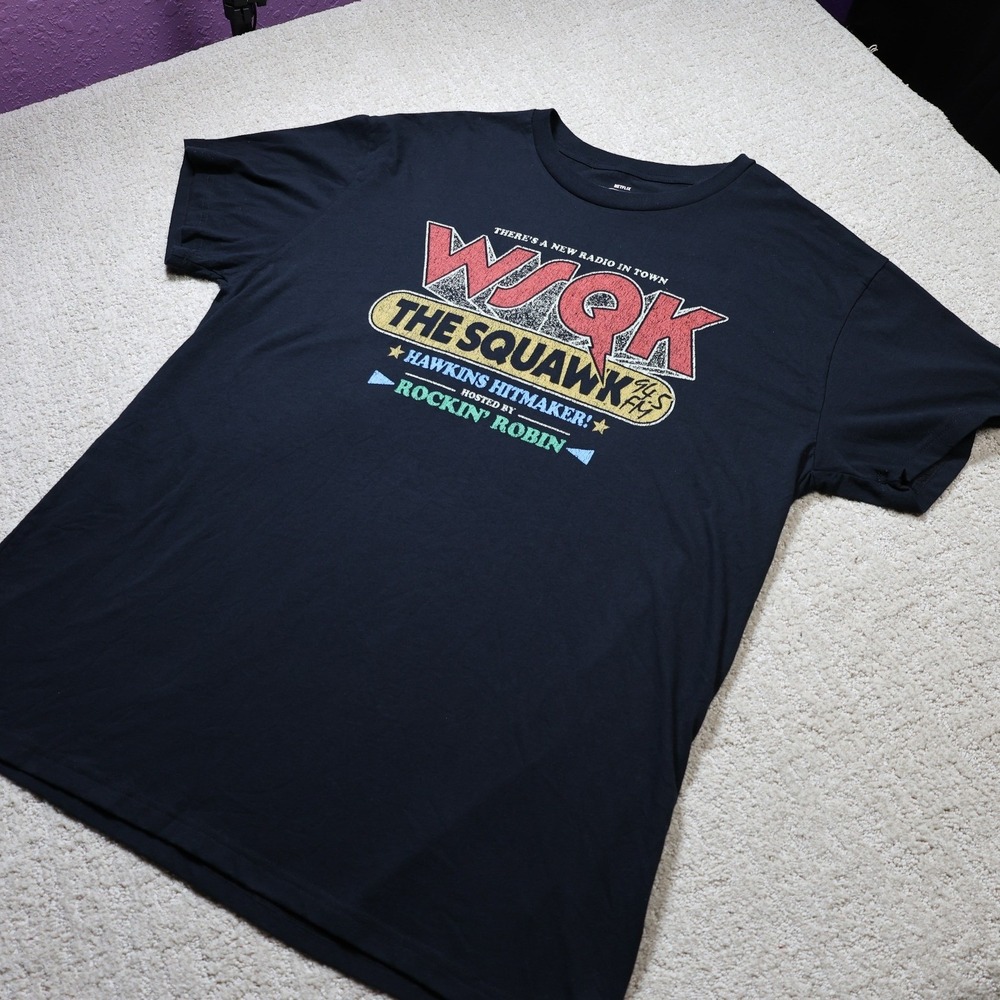 Netflix Stranger Things WSQK The Squawk Radio Graphic Tee XXL Black NEST00ZMSC